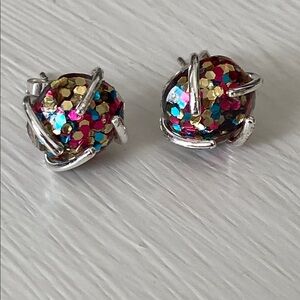 925 Sterling Silver Multicolor Confetti Glitter Ball Stud Earrings